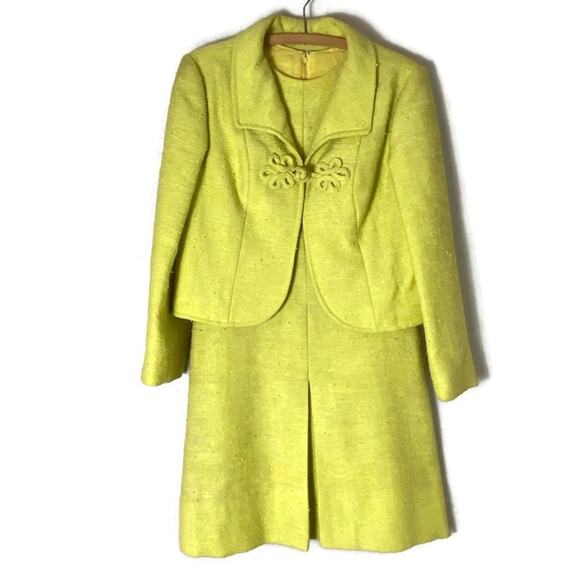 Vintage 60s Union Made Lime Green Sheath Mini Dress & Matching Jacket Size XS - Picture 1 of 11